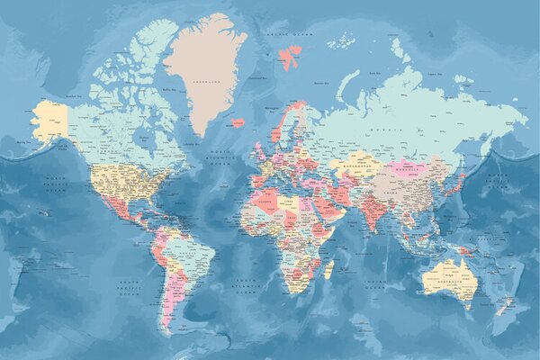 Mappa Light blue and pastels detailed world map, Blursbyai