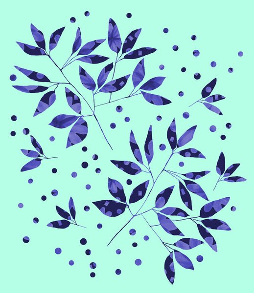 Fotografia Floral Branches Blue Pattern On Mint, Michele Channell, (30 x 40 cm)