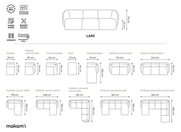 Divano verde con rivestimento in ciniglia 174 cm Lani – Makamii