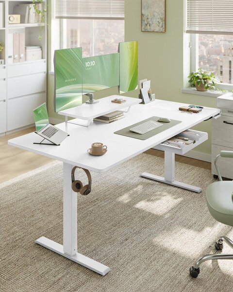 Scrivania regolabile in altezza VASAGLE, 160 cm, connessione USB-C, promemoria per lunghi periodi di seduta, supporto per monitor montabile in modo flessibile
