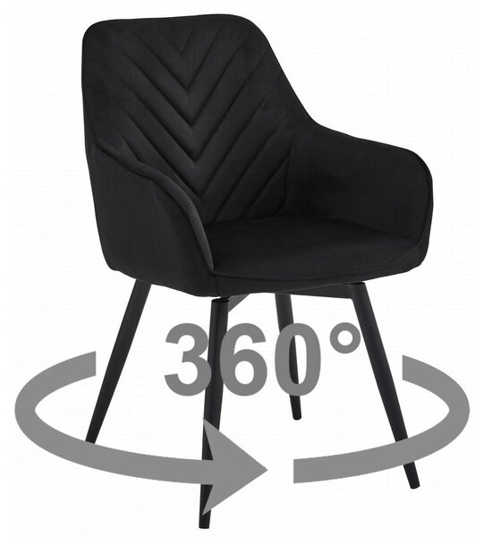 Sedia girevole Nana360 in velluto nero con gambe in metallo