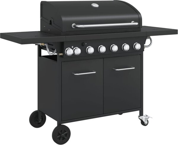 Barbecue a gas con 7 bruciatori, struttura in acciaio verniciato a polvere di colore nero