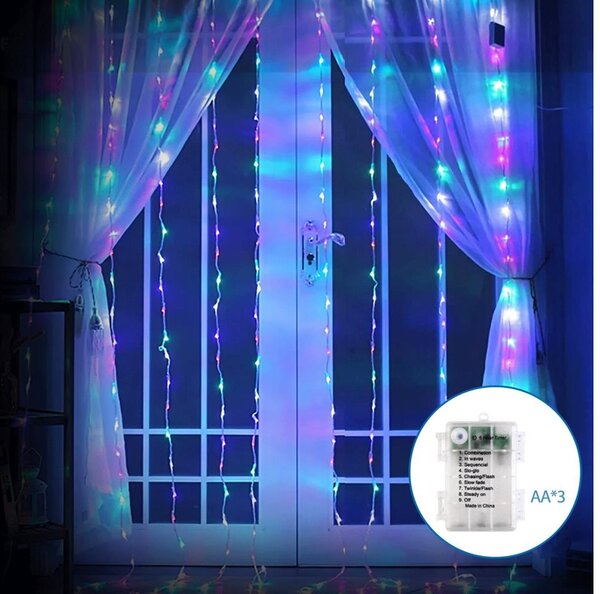 Aigostar - Catena LED esterna 200 LED/8 funzioni 3xAA 5x2m IP44 multicolor