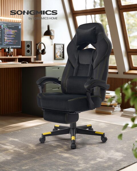 Sedia da gioco, sedia ergonomica per computer, sedia da ufficio, con poggiapiedi, cuscino per la testa, cuscino lombare, superficie in velluto