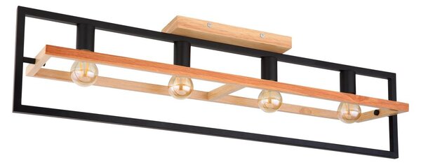 Globo Lighting plafoniera legno marrone scuro, metallo nero opaco, mobile, rettangolo interno ruotabile, LxPxH: 980x200x260mm, escl. 4x E27 40W 230V