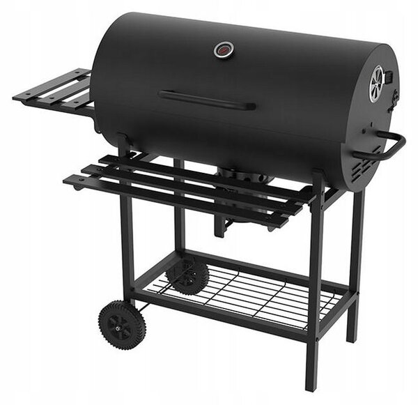 Griglia da giardino in legno per carbone (BBQ) di grandi dimensioni, con contenitore per la cenere, termometro, 3 griglie e ruote (KY740A-1)