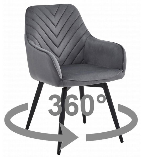 Sedia girevole Nana360 in velluto grigio scuro con gambe nere
