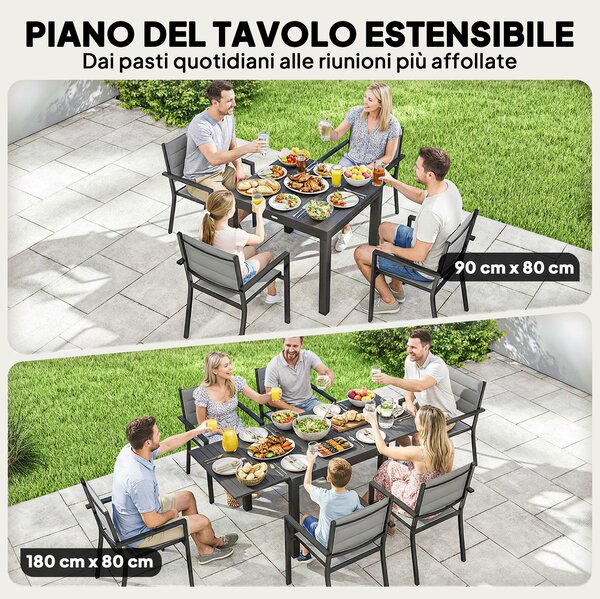 Outsunny Set Pranzo Esterni 7 Pezzi, Tavolo e Sedie in Alluminio per 6 Persone. | Aosom Italy