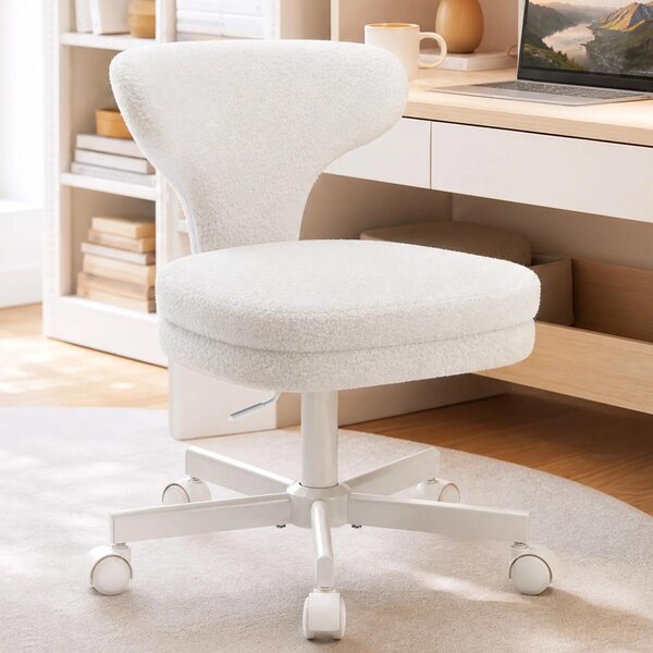 Sedia per il trucco CH500 - Sedia da ufficio - Regolabile in altezza - Girevole - Con rotelle - Ergonomica - Senza braccioli - Bianca