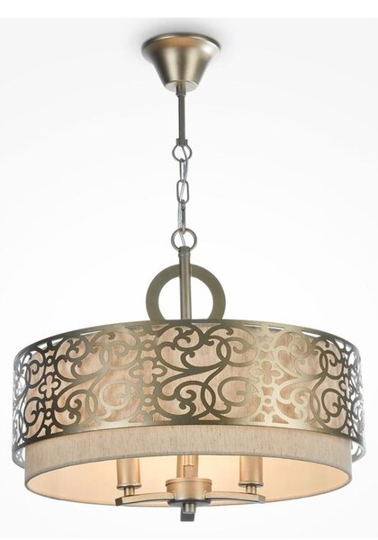 VENERA SOSPENSIONE IN METALLO FINITURA OTTONE CON PARALUME IN TESSUTO DI LINO D46 CM LAMPADINE ATTACCO E14