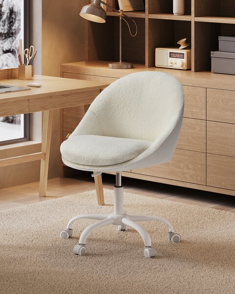 Sedia da ufficio per la casa SONGMICS, sedia girevole, sedia da scrivania, in sherpa, beige cappuccino-bianco nuvoloso