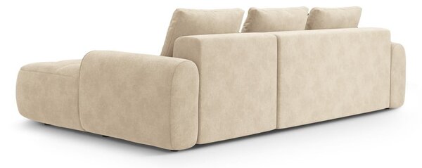 Divano angolare beige allungabile/con contenitore (con penisola a destra/con chaise lounge) con rivestimento in velluto Linz – Cosmopolitan Design