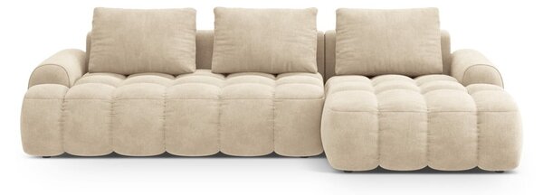 Divano angolare beige allungabile/con contenitore (con penisola a destra/con chaise lounge) con rivestimento in velluto Linz – Cosmopolitan Design