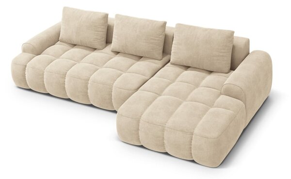 Divano angolare beige allungabile/con contenitore (con penisola a destra/con chaise lounge) con rivestimento in velluto Linz – Cosmopolitan Design