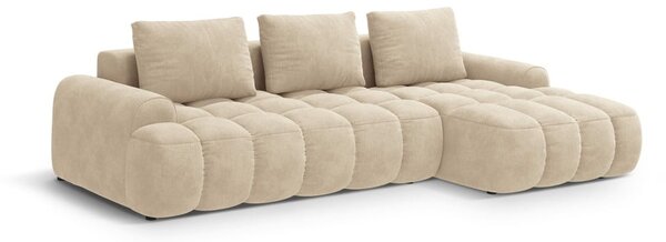 Divano angolare beige allungabile/con contenitore (con penisola a destra/con chaise lounge) con rivestimento in velluto Linz – Cosmopolitan Design