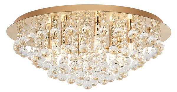 Plafoniera Lindby, Gillion, dimmerabile, Dorato / Ottone, Soggiorno, Cristallo, Moderno