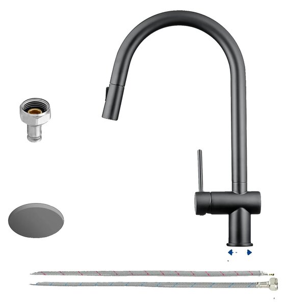 Rubinetto da cucina, girevole a 360°, con funzione spray a due modalità, colore nero, attacco G3/8