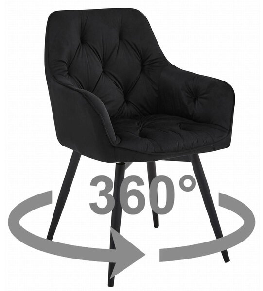 Sedia Girevole JORK360 in Velluto Nero con Gambe in Metallo