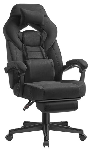 SONGMICS Sedia da ufficio ergonomica con poggiapiedi, sedia da gaming per l'ufficio domestico, cuscino lombare, poggiatesta, fino a 150 kg, nera