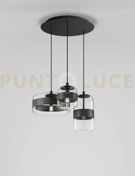 Futura sospensione 3 cristallo nero montatura nero opaco 3 luci att