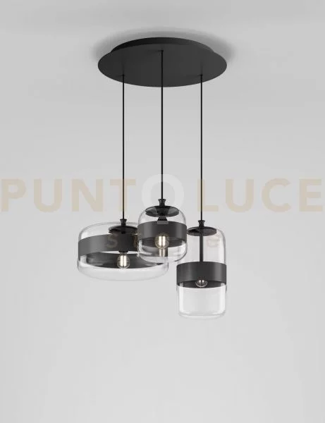 Futura sospensione 3 cristallo nero montatura nero opaco 3 luci att
