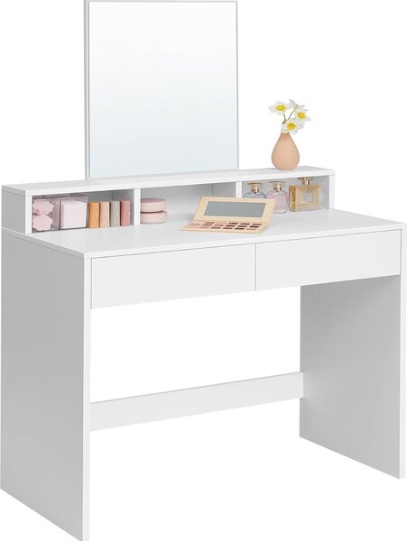 Songmics Tavolino da toilette Moderno Specchio Cassetti Scomparti Bianco