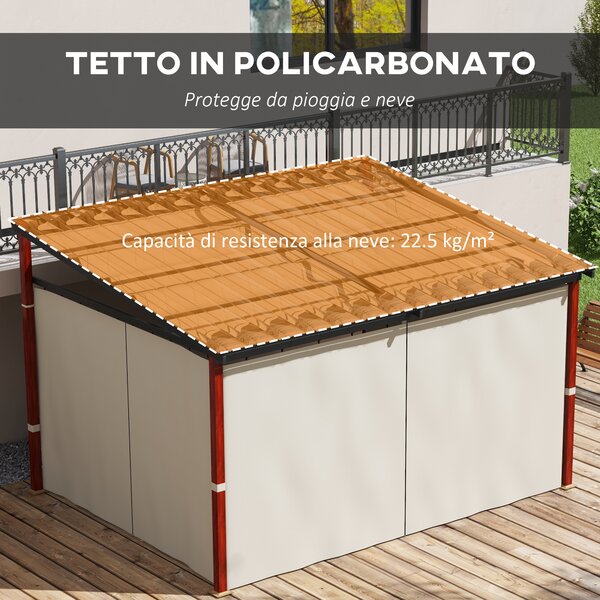 Outsunny Pergola con Tende Laterali e Tetto Retrattile in PC, in Alluminio e Metallo, 345x300x215-255 cm, Crema|Aosom