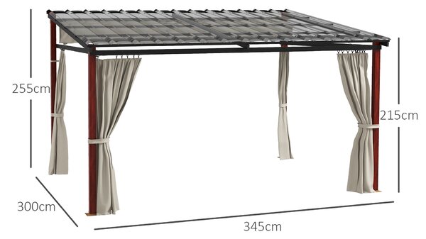 Outsunny Pergola con Tende Laterali e Tetto Retrattile in PC, in Alluminio e Metallo, 345x300x215-255 cm, Crema|Aosom