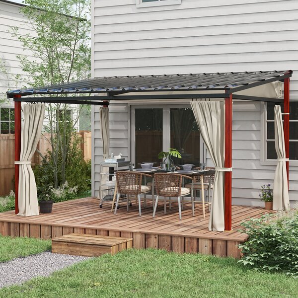 Outsunny Pergola con Tende Laterali e Tetto Retrattile in PC, in Alluminio e Metallo, 345x300x215-255 cm, Crema|Aosom
