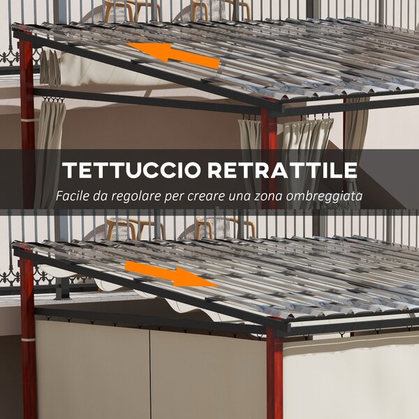 Outsunny Pergola con Tende Laterali e Tetto Retrattile in PC, in Alluminio e Metallo, 345x300x215-255 cm, Crema|Aosom