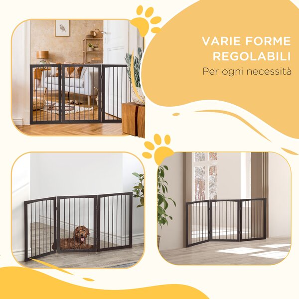 PawHut Cancellino Portatile da 3 Sezioni per Cani e Animali Domestici Divisorio di Sicurezza Pieghevole, 160x1.2x76 cm, Marrone|Aosom