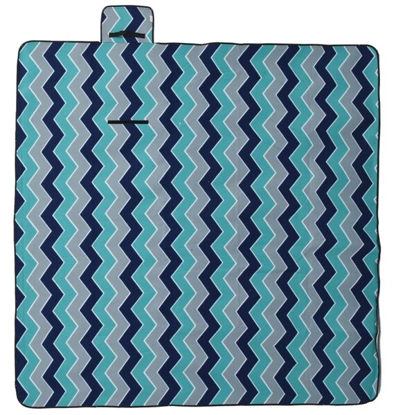 Tovaglia da Picnic Pieghevole A Onde Blu 200x200 cm in Velluto