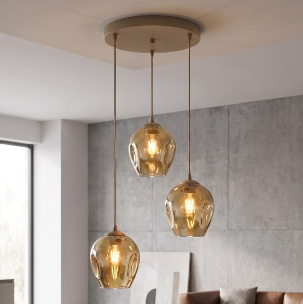 Lampadario a sospensione con cavo ISTAR 3xE27/15W/230V beige/beige fumé