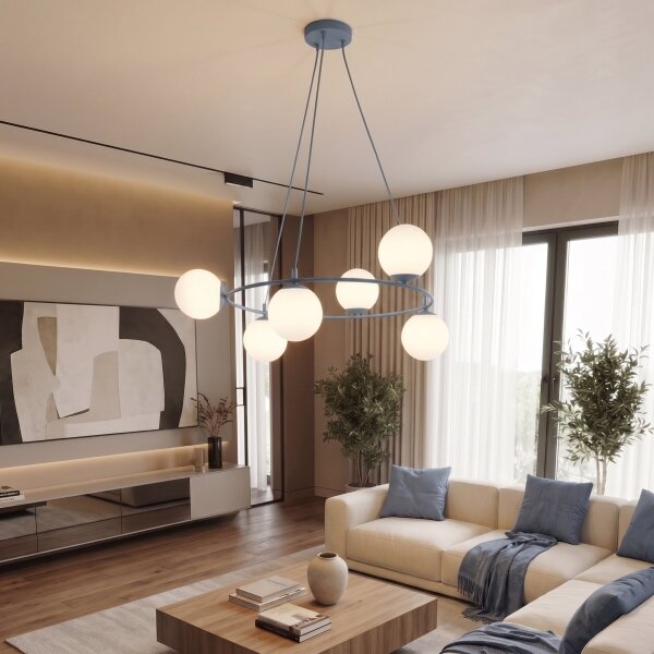 Lampadario a cavo AZURA 6xE14/10W/230V blu/bianco