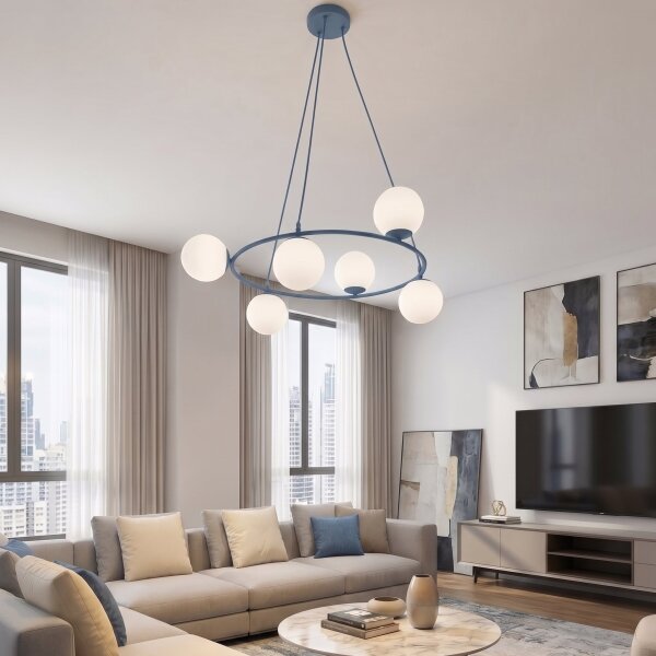 Lampadario a cavo AZURA 6xE14/10W/230V blu/bianco