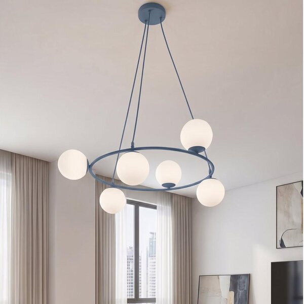 Lampadario a cavo AZURA 6xE14/10W/230V blu/bianco