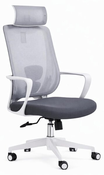 Sedia da ufficio ergonomica, grigia, con poggiatesta regolabile