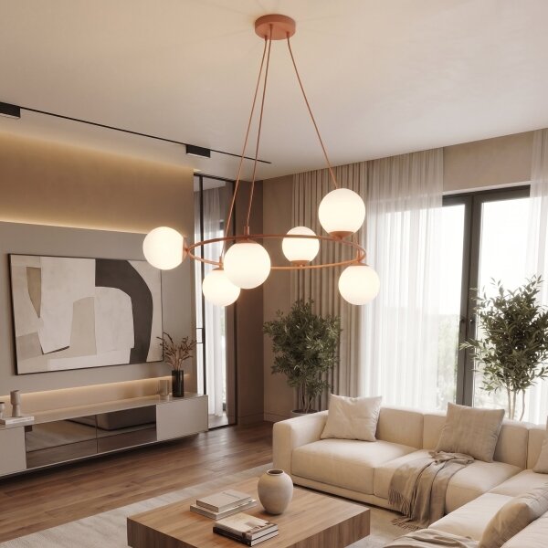 Lampadario a sospensione con cavo AZURA 6xE14/10W/230V rosa/bianco