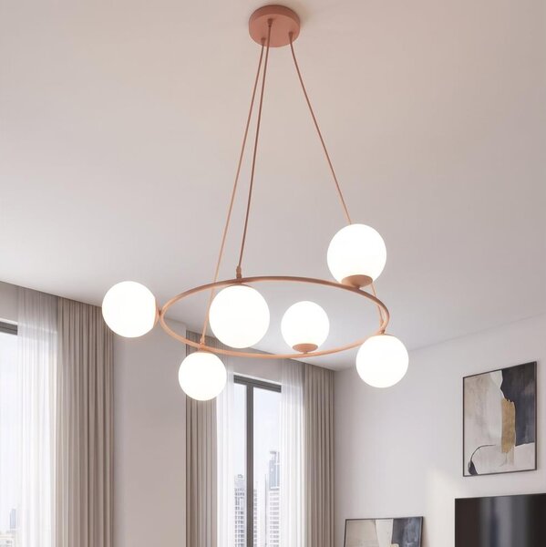 Lampadario a sospensione con cavo AZURA 6xE14/10W/230V rosa/bianco
