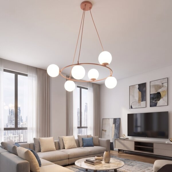 Lampadario a sospensione con cavo AZURA 6xE14/10W/230V rosa/bianco