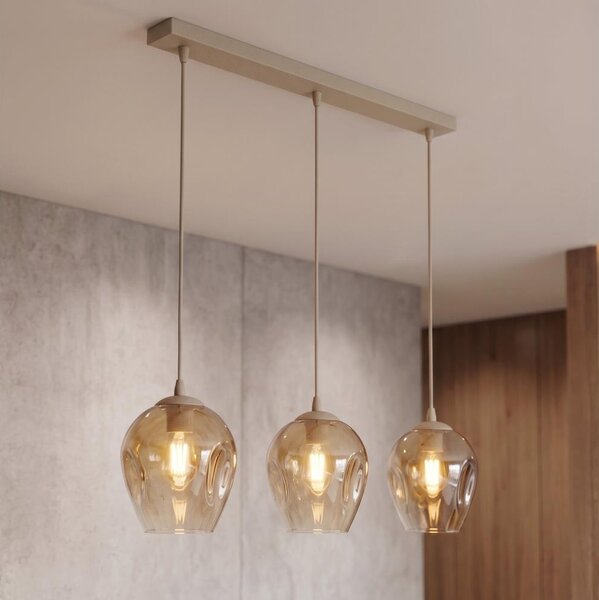 Lampadario a sospensione con cavo ISTAR 3xE27/15W/230V beige/beige fumé