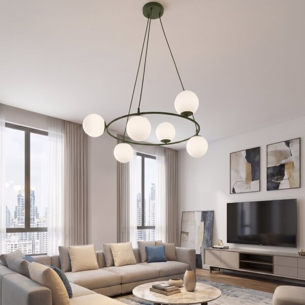 Lampadario a cavo AZURA 6xE14/10W/230V verde/bianco