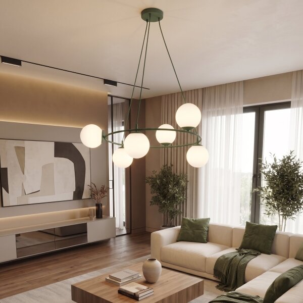 Lampadario a cavo AZURA 6xE14/10W/230V verde/bianco