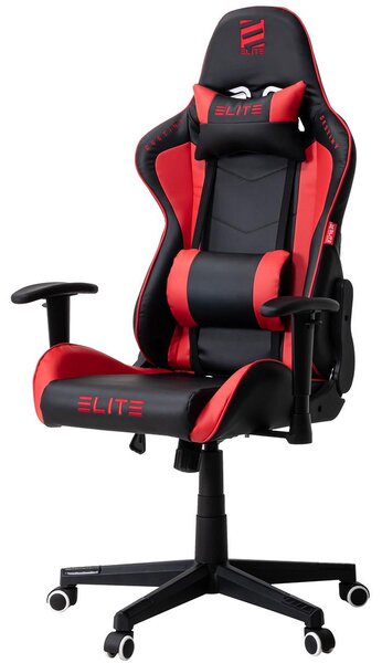 Sedia da gaming Elite | Sedia da ufficio ergonomica - Sedia da scrivania - Sedia da gaming racing per PC - Sedia da gaming - Poltrona da gaming - Poggiatesta (nero/rosso)