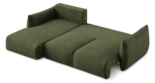 Divano angolare verde allungabile (con penisola a sinistra/con chaise lounge) con rivestimento in ciniglia Leila – Makamii
