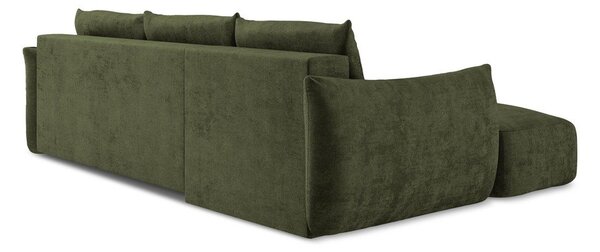 Divano angolare verde allungabile (con penisola a sinistra/con chaise lounge) con rivestimento in ciniglia Leila – Makamii