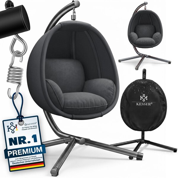 KESSER® Luxe: poltrona sospesa con struttura + morbido cuscino di seduta, imbottitura laterale, cuscini per seduta e schienale; cesto sospeso per interni ed esterni, dondolo da giardino, poltrona sospesa con base stabile, max. 150 kg