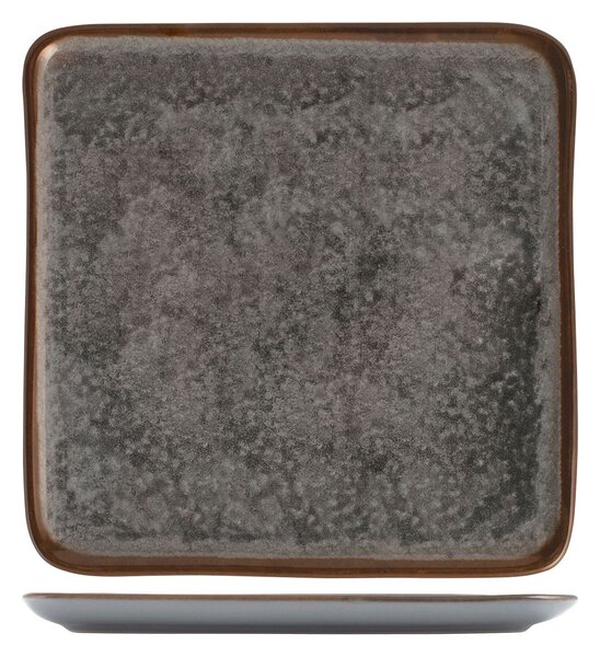 Piatto quadrato Velvet in stoneware marrone grigio cm 26