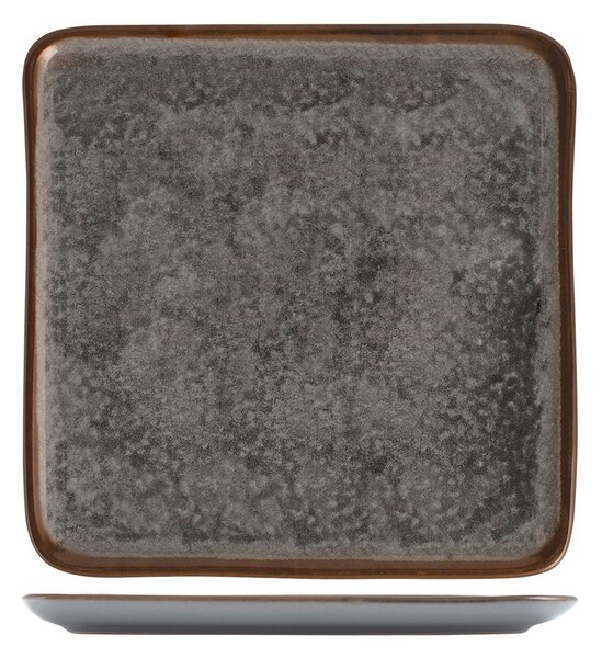 Piatto quadrato Velvet in stoneware marrone grigio cm 21