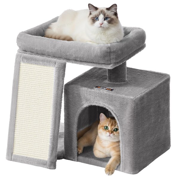 Feandrea Tiragraffi piccolo, tiragraffi con rampa e ampia piattaforma, tiragraffi con cuccia, altezza 44,6 cm, grigio tortora